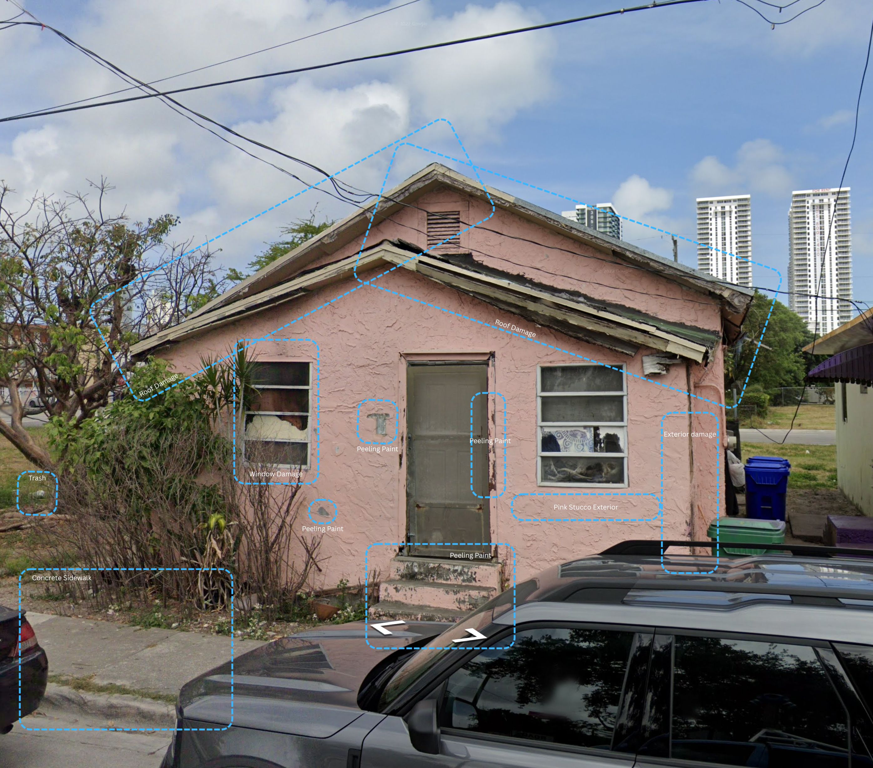 House annotation showing AI property analysis capabilities